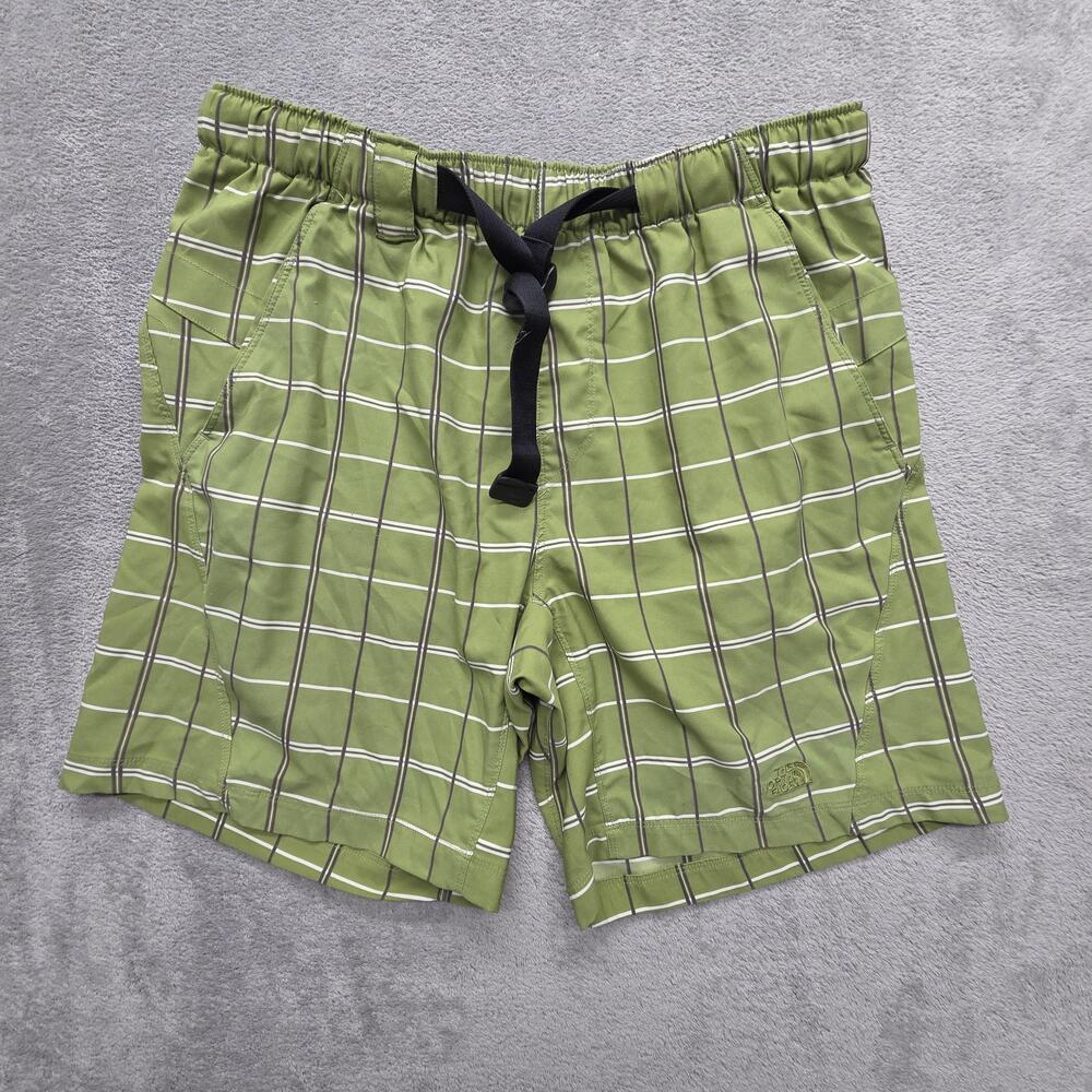 The North Face Swim Shorts Mens M Green Check Lined Built-In Brief Pockets